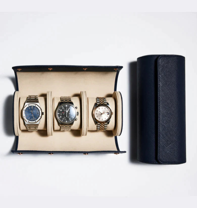 The Watch Roll | HANDMADE SAFFIANO LEATHER ROLL 3 COMPARTMENTS
